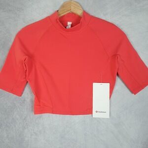 Lululemon Everlux Mesh Cropped SS Shirt Womens 4 Pink Mock Neck Athletic Top